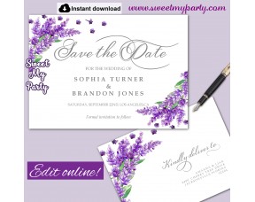 Lavender Save the Date card printable template,Save the Date card,(131)